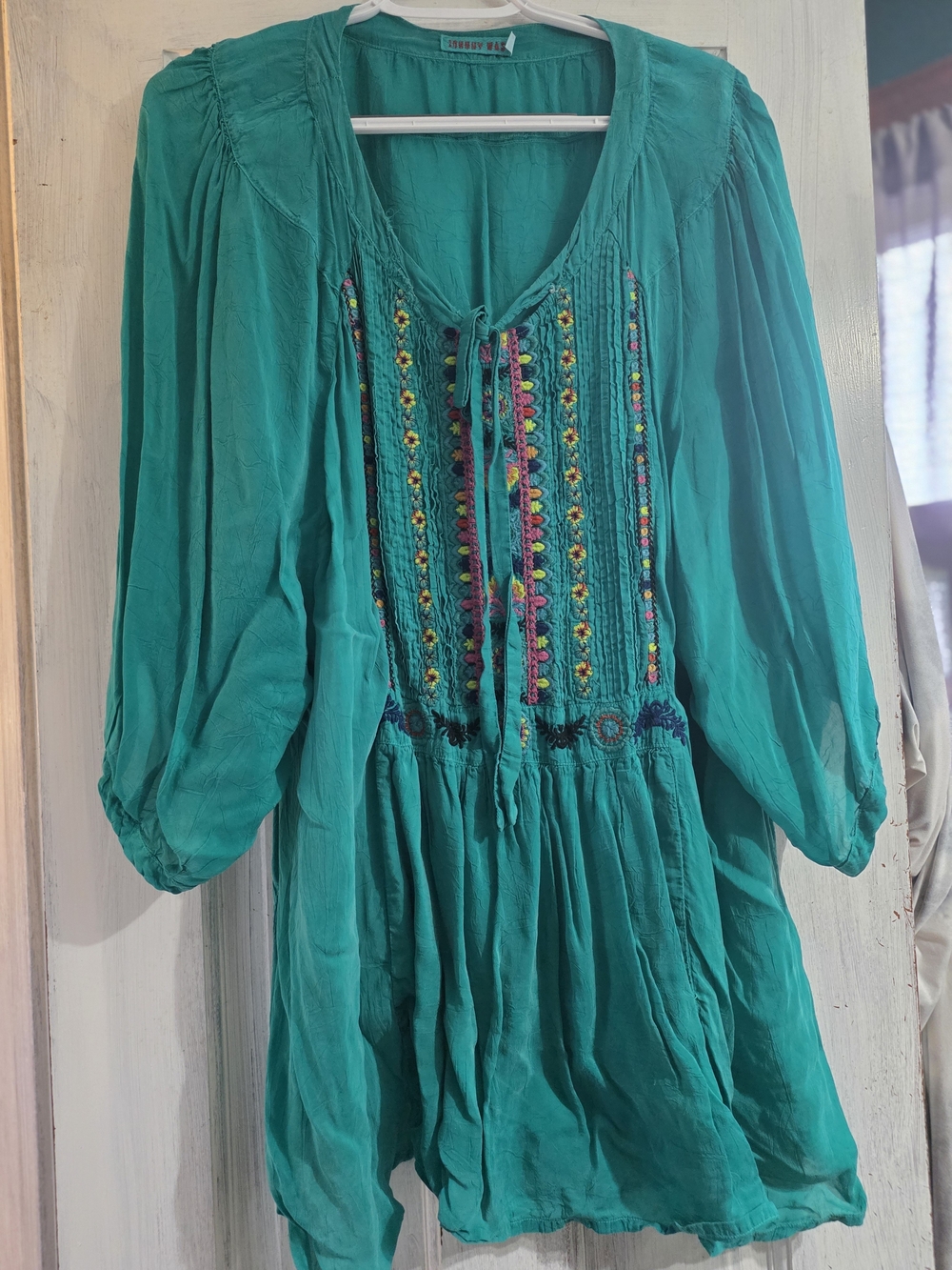 Johnny Was Teal Embroidered Peasant Top - Women's Boho Tunic 3xl